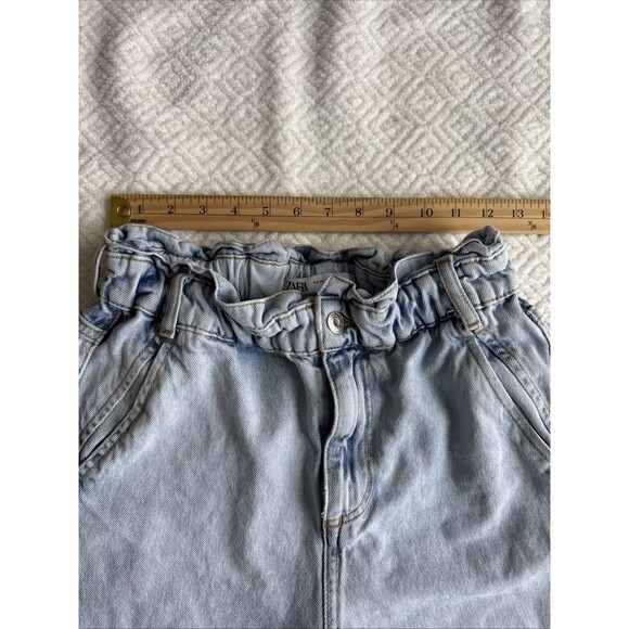 Zara Women's Paper bag Style Cinch Waist Jeans Blue Light Wash High Waisted 4 - Picture 3 of 8